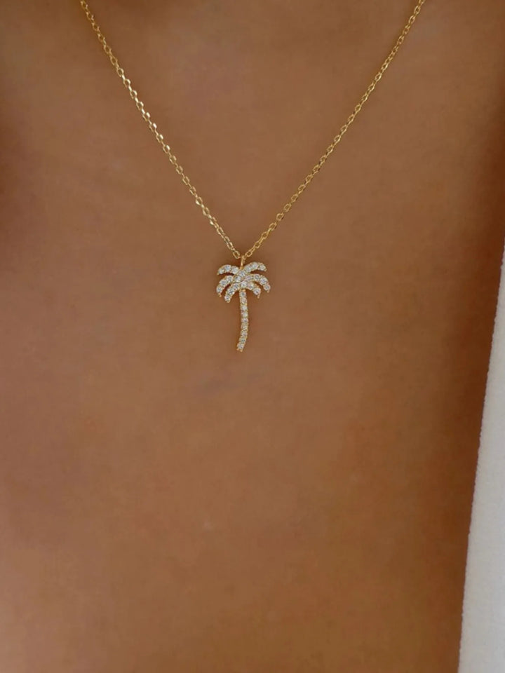 Rezortly Palm Tree Zirconia Pendant Necklace - Gold | Rezortly