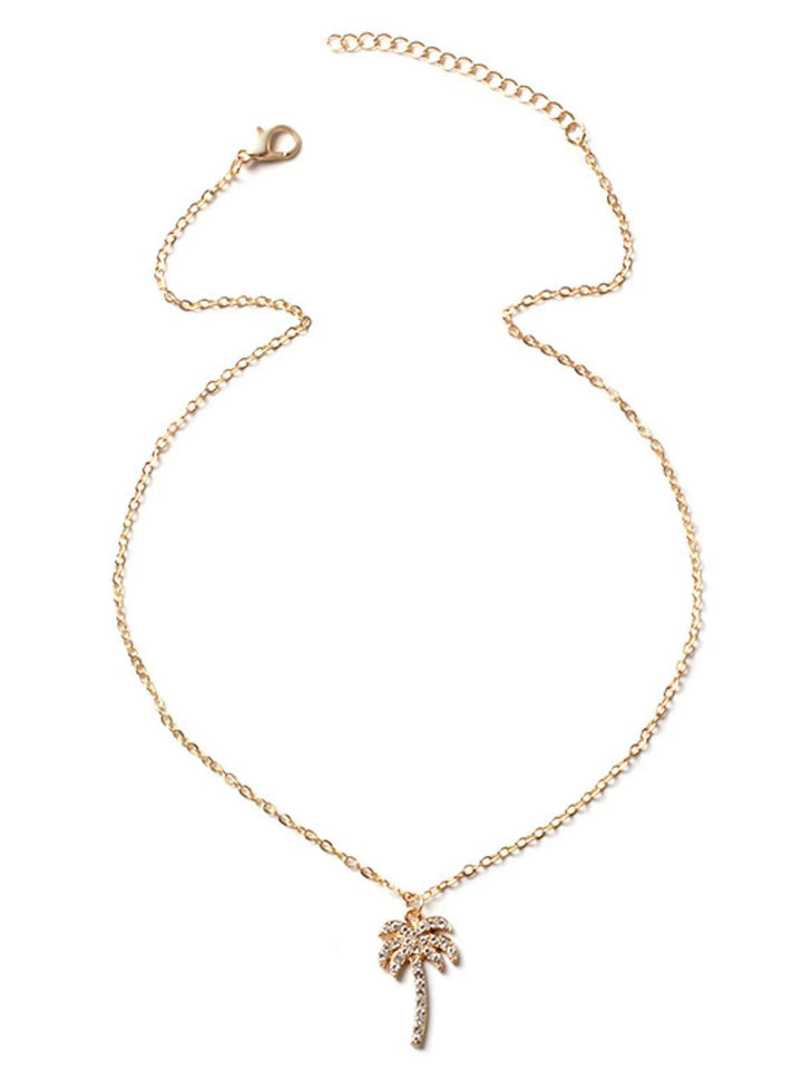 Rezortly Palm Tree Zirconia Pendant Necklace - Gold | Rezortly