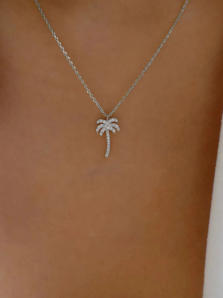 Rezortly Palm Tree Zirconia Pendant Necklace - Silver | Rezortly