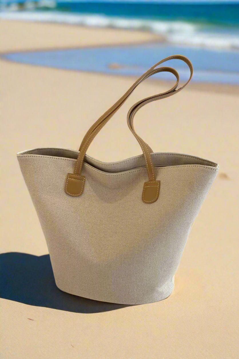 Sara Natural Canvas Tote Beach Bag | Rezortly