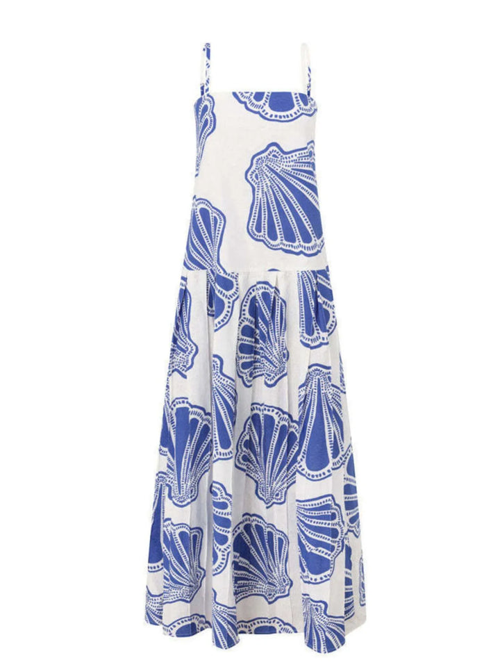Shelly Clam Shell Print Beach Cami Maxi Dress - S-2XL - White Blue | Rezortly