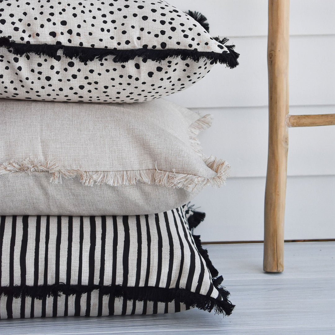 Black Paint Stripes-Coastal Fringe-Cushion Cover-45cm X 45cm