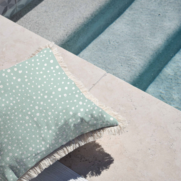 Lunar Pale Mint Spot-Coastal Fringe-Cushion Cover-45cm X 45cm