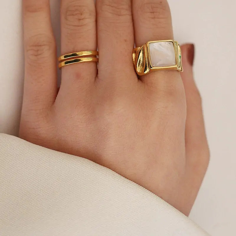 White Shell Square Ring | Resort & Beachwear Style Jewellery | Rezortly