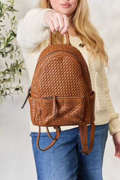Melody Tan Vegan Leather Woven Small Day Small Day Backpack | Rezortly.com