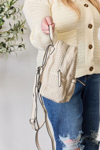 Melody Beige Vegan Leather Woven Small Day Backpack | Rezortly.com