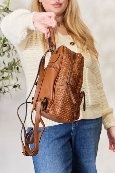 Melody Tan Vegan Leather Woven Small Day Backpack | Rezortly.com