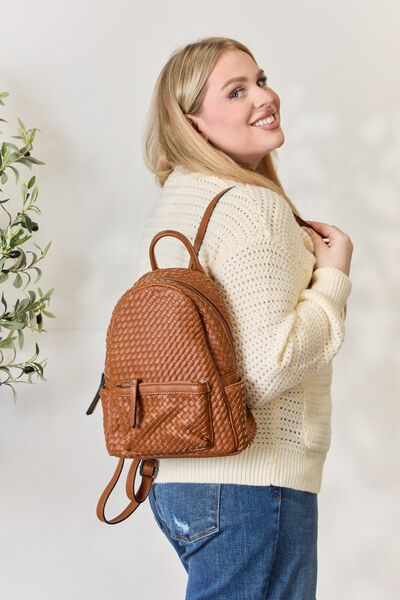 Melody Tan Vegan Leather Woven Small Day Backpack | Rezortly.com