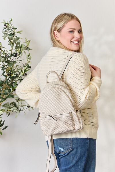 Melody Beige Vegan Leather Woven Small Day Backpack | Rezortly.com