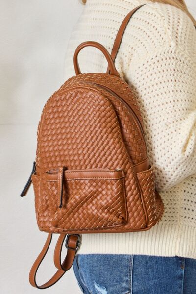 Women\'s Tan Faux Leather Backpack with Colorful Woven Strap The Woven Backpack, Handmade Woven Leather Backpack - MILANER main image 4