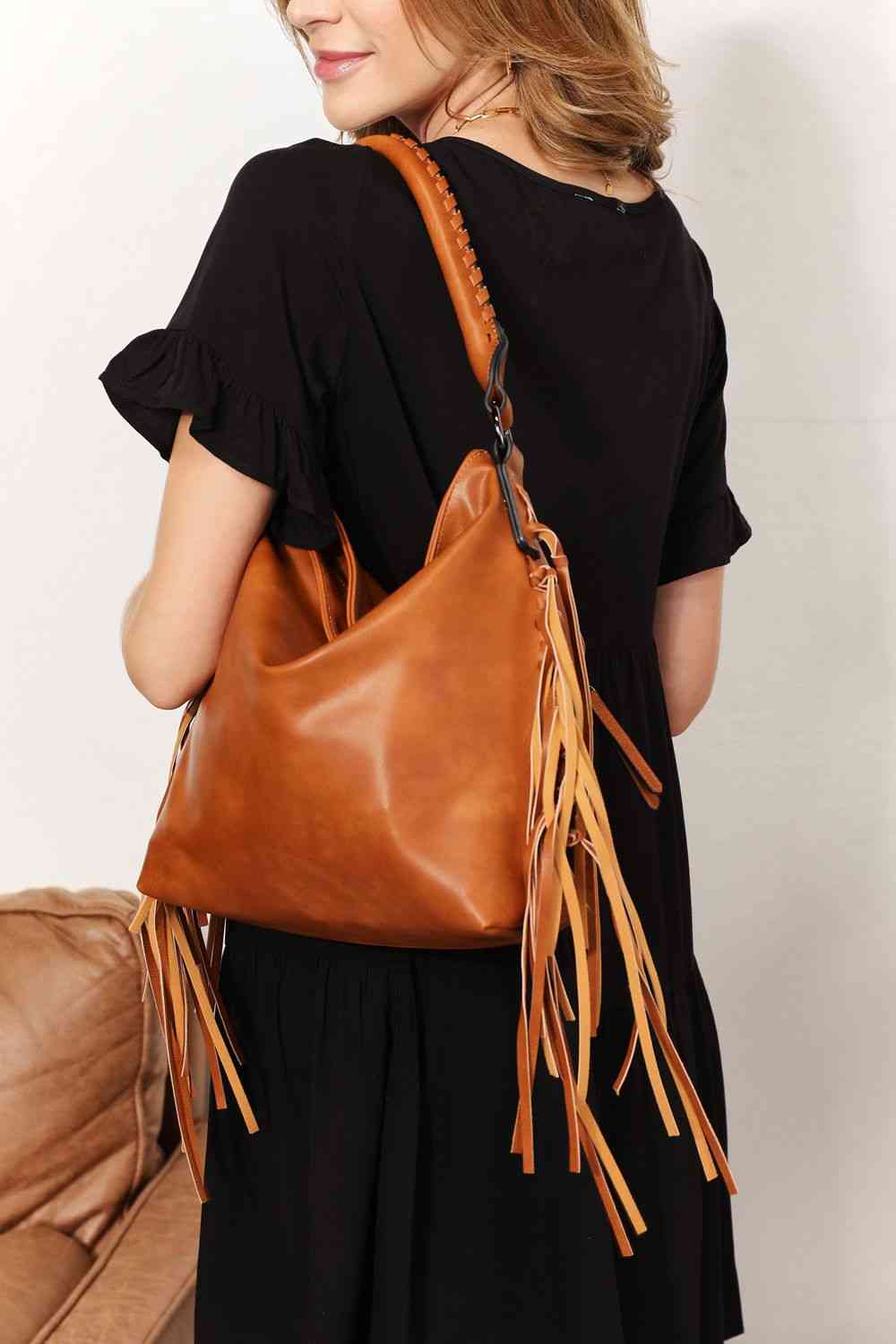 Kim Vegan Leather Fringe Detail Shoulder Bag